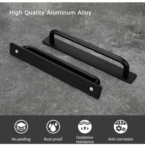Poignées de meuble autocollantes en aluminium noir – Lot de 2 pour portes coulissantes et armoires de cuisine, sans perçage (1/3)