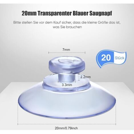 Ventouses adhésives transparentes en plastique – Lot de 20 ventouses tête de champignon sans crochet, idéales pour cuisine, salle de bain, fenêtres et miroirs (1/3)
