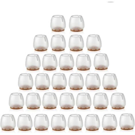 Embouts en silicone pour pieds de chaise et de table – 32 pièces, diamètre 25–29 mm, transparents et bruns, antidérapants et protecteurs de sol (1/4)