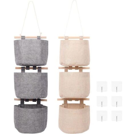 Sac de Rangement Murale avec 6 Poches – Organisateur Étanche en Tissu Renforcé, Gris et Beige, pour Chambre ou Placard (1/4)