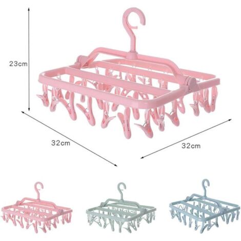 Etendoir à chaussettes pliant avec 32 pinces – séchoir intérieur/extérieur pour sous-vêtements et petits linge (1/3)