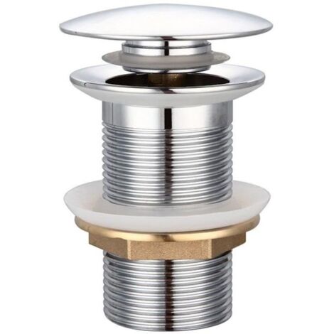 Bonde de vidage automatique pour lavabo en laiton chromé avec trop-plein, système push-open, finition brillante (1/4)