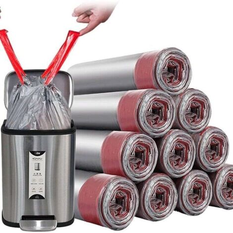 Sacs poubelle avec cordon de serrage – Lot de 50 unités, épais et résistants, 4 à 6 gallons, gris, pour salle de bain, cuisine et chambre (1/4)