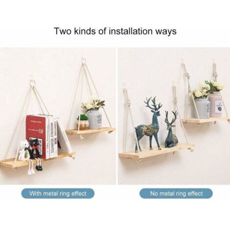 Étagère murale design scandinave – Lot de 2 supports de rangement en bois MDF, 40 cm, couleur chêne clair, sans perçage (1/3)