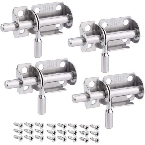 Verrou de porte coulissante en acier inoxydable – Lot de 4 loquets intérieurs pour portes bois, salle de bain et chambre (1/4)