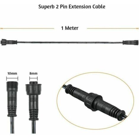 Câble rallonge étanche IP67 pour spots LED encastrables – 10 pièces de 1 m (2 broches, connecteurs mâle/femelle) (1/3)