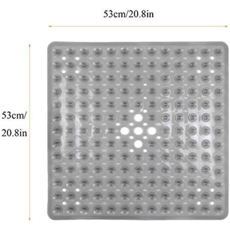 Tapis de bain carré antidérapant en PVC avec ventouses hautes performances, 53 x 53 cm, gris clair, antibactérien et anti-moisissure (1/3)
