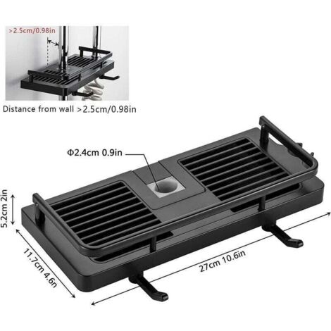 Étagère de douche murale en ABS noir – support réglable avec perçage rond 24–25 mm, design compact et moderne pour salle de bains (1/3)