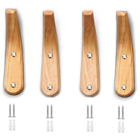 Patères murales en bois naturel – Lot de 4 supports design en forme de V pour manteaux, chapeaux et sacs – Bois massif non traité (1/4)