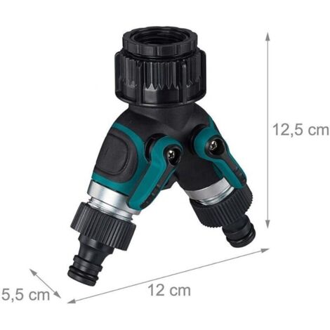 Répartiteur de tuyau en laiton 2 voies pour robinet de jardin – Connecteur Y double valve avec 2 raccords, robuste et étanche (1/3)