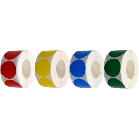 Gommettes Rondes Autocollantes Multicolores – 4 Rouleaux (Rouge, Jaune, Vert, Bleu), Papier Cuivré Imperméable & Réutilisable, 500 Unités (1/4)