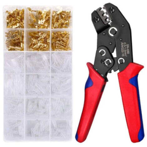 Pince à sertir pour cosses électriques – Kit manuel avec embouts, acier trempé, 6 tailles, poignées ergonomiques antidérapantes (1/4)