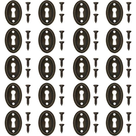 Couvercles de serrure ovales vintage pour tiroirs et armoires – Lot de 20 pièces en métal, dimensions 36,5 x 24 mm, avec vis de fixation (1/4)