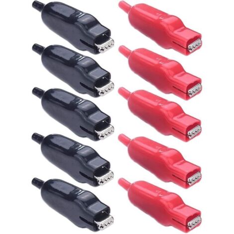 Pinces crocodile isolées 20 A – Lot de 10 pinces de test électriques en métal avec revêtement PVC (rouge/noir) pour batterie & projets auto (1/4)