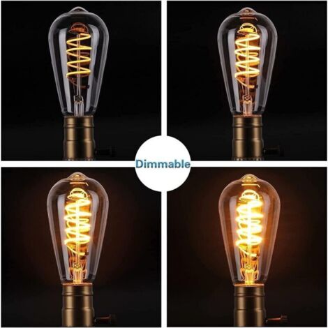 Ampoule LED vintage Edison ST64 E27 filament spiral flexible – Blanc chaud 2700 K, équivalent 40 W, verre antique décoratif