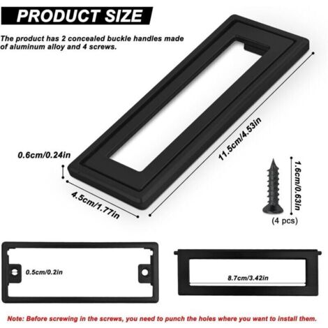 Poignées de porte encastrées carrées noires en alliage de zinc – Lot de 2, 115 x 45 mm, pour armoires et tiroirs (1/3)