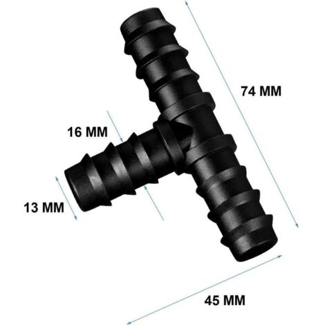 Raccord en T pour système d'irrigation – 16 mm – polyéthylène haute résistance – lot de 10 pièces (1/3)