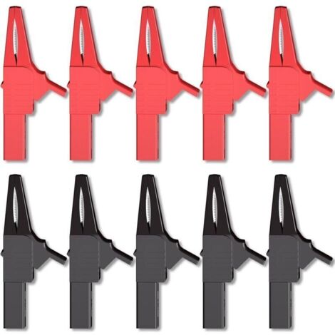 Pinces crocodile isolées 4 mm – Lot de 10, rouge et noir, pour tests batterie auto, robustes et sécurisées (1/4)
