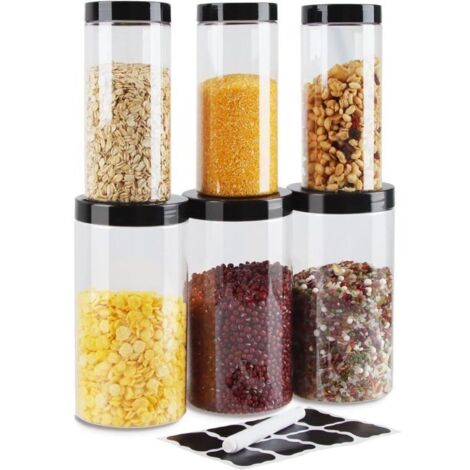 Boîte de rangement hermétique pour farine et céréales – Lot de 6 pots plastique alimentaire (3 x 1000 ml + 3 x 500 ml) (1/4)