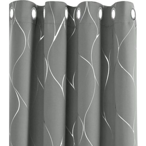 Rideaux occultants thermiques anti-froid – Lot de 2 avec oeillets, motif argenté gris clair, 140 x 245 cm (1/4)