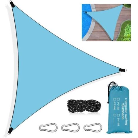 Voile d'ombrage triangulaire imperméable 3x3x3 m en HDPE respirant avec protection UV intégrée – Bleu (1/4)