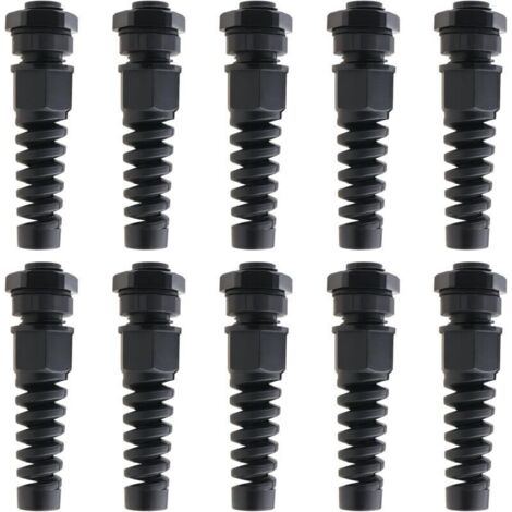 Presse-étoupes étanches PG7 noir IP68 – lot de 10, diamètre câble 3–6,5 mm, avec écrou réglable et serre-câble (1/4)