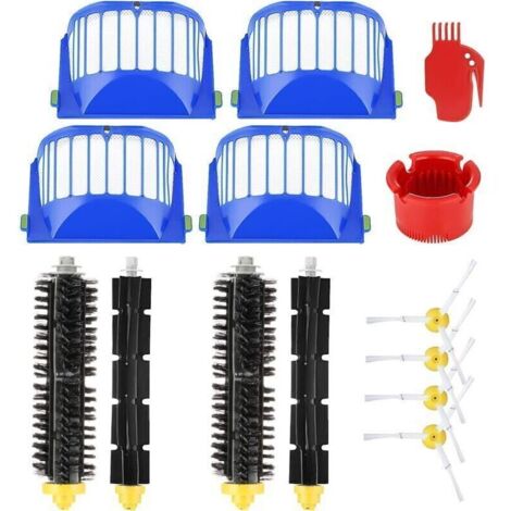 Kit de 14 pièces de rechange pour Roomba série 600 – 2 brosses centrales, 2 rouleaux caoutchouc, 4 filtres et 4 brosses latérales (1/4)