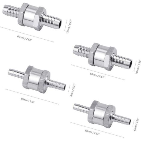 Clapet anti-retour pour carburant (essence/diesel) – Lot de 4 en aluminium allié, diamètres 6/8/10/12 mm avec flèche de sens (1/3)