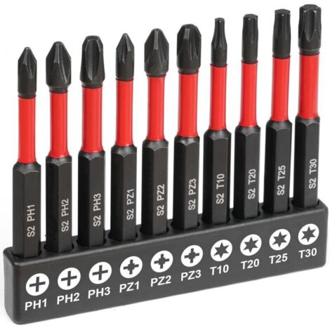 Lot de 11 douilles Torx Tamper-Proof en acier S2, tige hexagonale 1/4", embouts longs 50 mm (H1.5 à H8) pour visseuse (1/4)