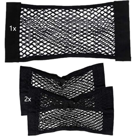 Sacs en filet élastique pour coffre auto – Lot de 3 organisateurs en nylon avec bandes crochets fines (2x40x25 cm + 1x60x25 cm) (1/4)