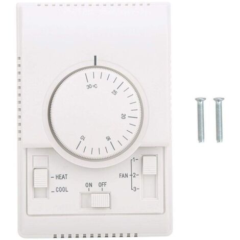 Interrupteur mural thermostatique mécanique – Contrôle température 10-30 °C, modes chauffage/climatisation, vitesse ventilateur 3 étages, 220 V (1/4)