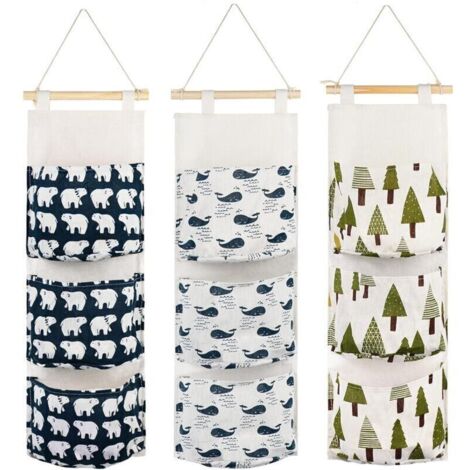 Sac de rangement mural 3 pièces en tissu imperméable – Organiseur élégant avec 3 poches pour chambre, salle de bain et cuisine (1/4)