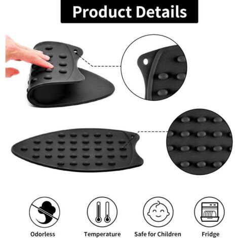 Support pour fer à repasser en silicone noir avec trou de suspension – tapis isolant anti-brûlures, résistant à la chaleur (1/3)