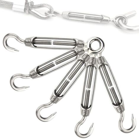 Tendeur de câble réglable en acier inoxydable M5 – Lot de 5 pièces avec crochet et œil pour corde à linge ou chaîne (1/4)