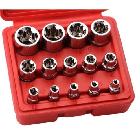 Lot de 14 douilles Torx externes (profil E) en acier trempé – Coffret ...