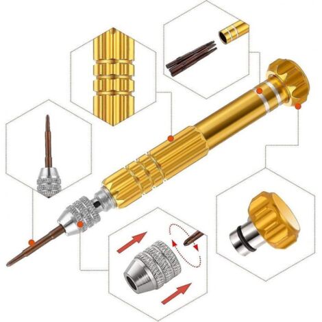 Jeu de mini tournevis 5 en 1 pour réparation de lunettes – embouts Phillips et fente, acier inoxydable, compact et précis (1/3)