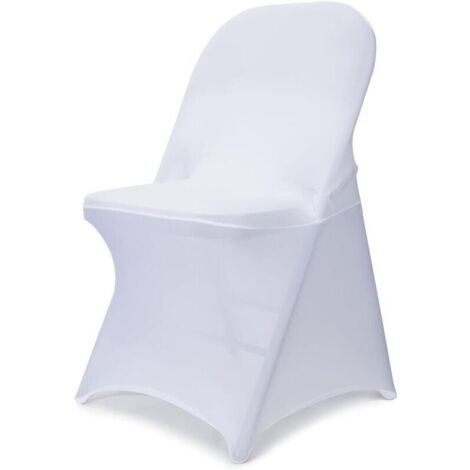 Housses de chaise pliantes en spandex – Lot de 10 housses ajustées, lavables, extensibles et universelles pour mariage, fête ou banquet (blanc) (1/4)