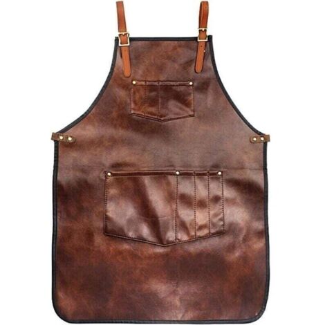 Tablier en cuir imperméable pour cuisine et barbecue – DEBUNS, modèle unisexe avec poches et sangle croisée