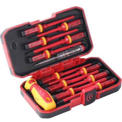 Tournevis isolés électriques 1000 V – Lot de 13 pièces interchangeables et magnétiques pour électriciens professionnels