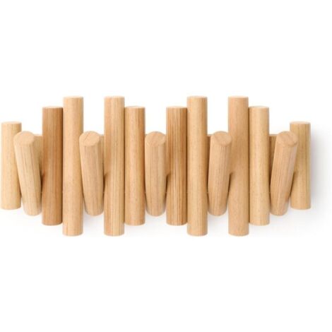 Patère murale en bois naturel avec 5 crochets – 37,1 x 16,5 x 4,4 cm – couleur bois authentique (1/4)