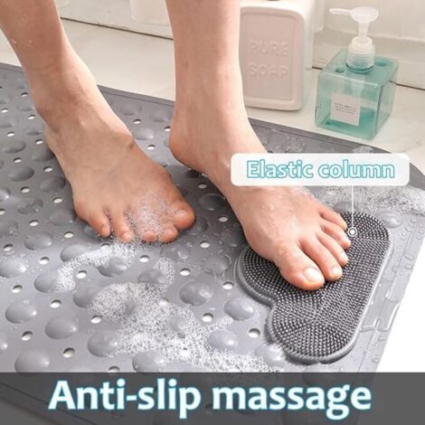 Tapis de douche antidérapant avec ventouses et drainage, 70 x 40 cm, gris, avec coussin massage pour salle de bain (1/3)