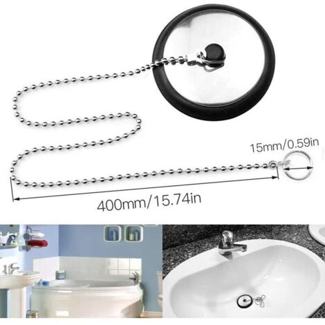 Bouchon d’évier et de baignoire en caoutchouc noir – Lot de 3 avec chaîne à billes, diamètres 40 / 43 / 50 mm (1/3)