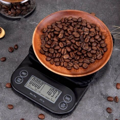 Balance électronique de cuisine 0,1 g / 3000 g avec écran LCD vert rétroéclairé, noir – Précision élevée pour café, nourriture et bijoux (1/3)