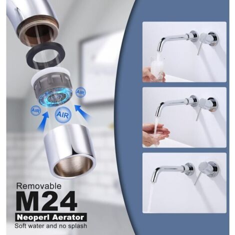 Mitigeur mural lavabo 360° chromé – Robinet salle de bain rotatif pour vasque et baignoire, design moderne et installation encastrée (1/3)