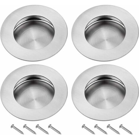Poignées encastrées pour portes coulissantes – Acier inoxydable 304, finition rainures invisibles, rondes, lot de 4 (1/4)
