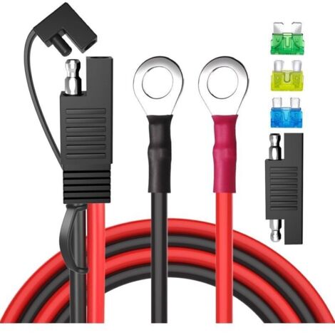 Câble d’extension batterie SAE 2 broches avec déconnexion rapide – 10 AWG, 0,6 m, fusibles 15/20/30 A, adaptateur RP inclus (1/4)