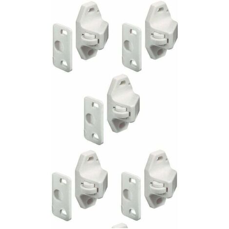 Loqueteau à rouleau blanc universel pour meuble – lot de 5 avec contre-plaque filetée, adapté cuisine, salle de bain et placard (1/3)