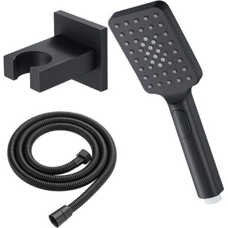 Douche à main noire avec flexible, douchette carrée éco-eau et support en laiton – Ensemble complet pour salle de bain (1/4)