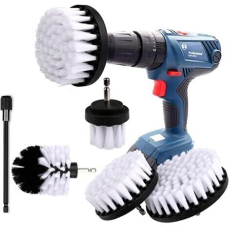 Brosse de nettoyage pour perceuse – Lot de 4 brosses rotatives pour jantes, carrelage et baignoire – Diamètre 100 mm, manche fileté M8 (1/4)