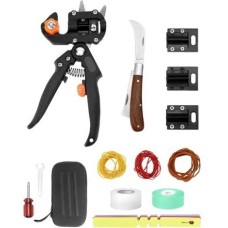 Kit de greffage professionnel avec couteau, cisailles et 3 lames interchangeables en acier inoxydable – Tout-en-un pour arboriculteurs (1/4)